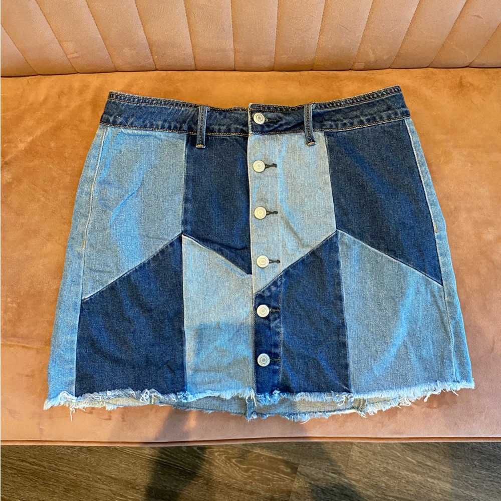 American Eagle Denim Color Blocked Patchwork Skirt